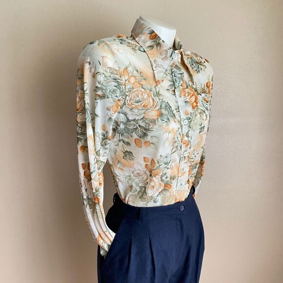 Vintage By Bogart of Texas Size 14 Floral Women's Blouse Pointy Collar Peachy - Picture 2 of 10